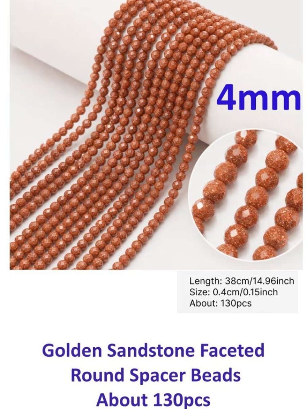 Golden Sandstone Goldstone Faceted Round Spacer Beads  About 130pcs